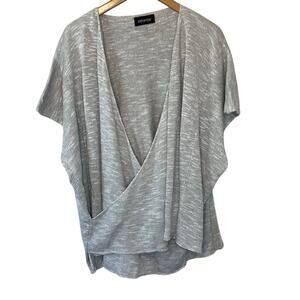 Eskandar Linen Blend Knit Wrap Style Short Sleeve Heather Gray Sweater Top Large